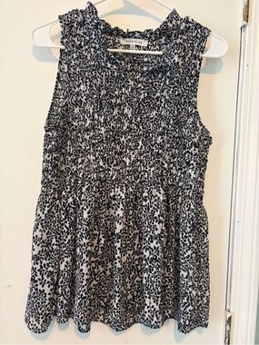 Rose & Olive Black and White Leaf-Print Smocked Dress